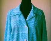 Turquoise vintage blue womens jacket, granny chic
