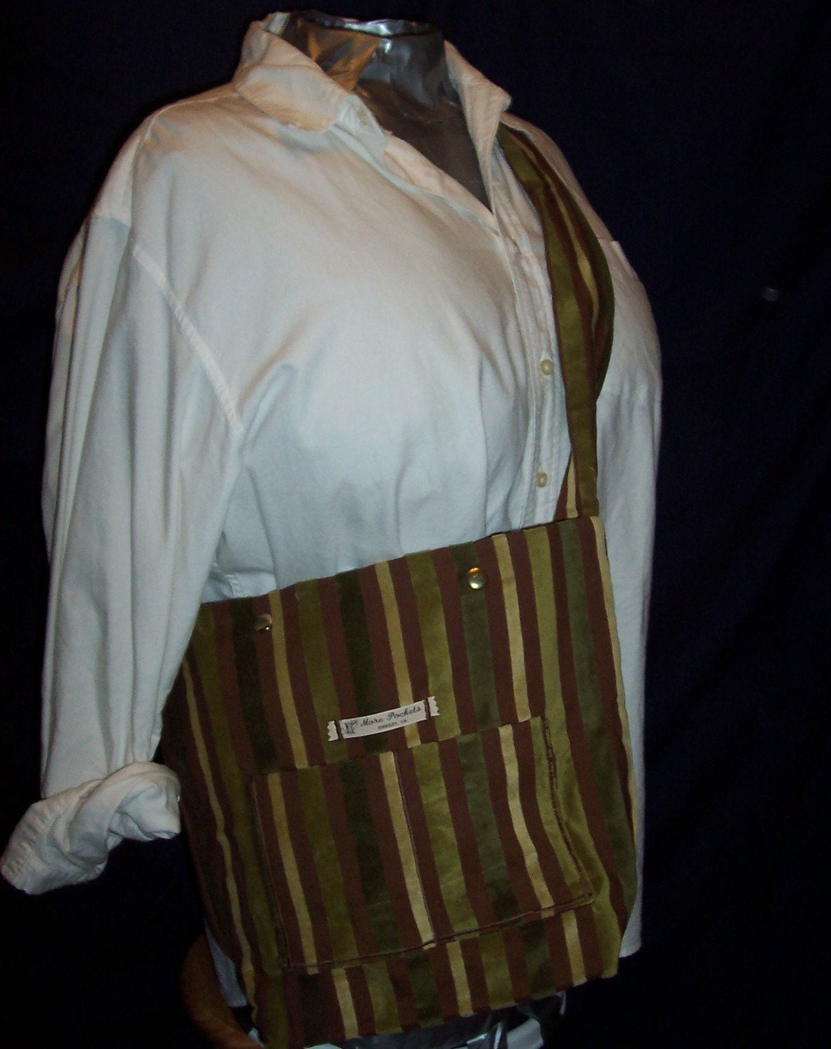 The Jeff Field Bag in Brown with Green Velvet Stripes and a silky brown lining