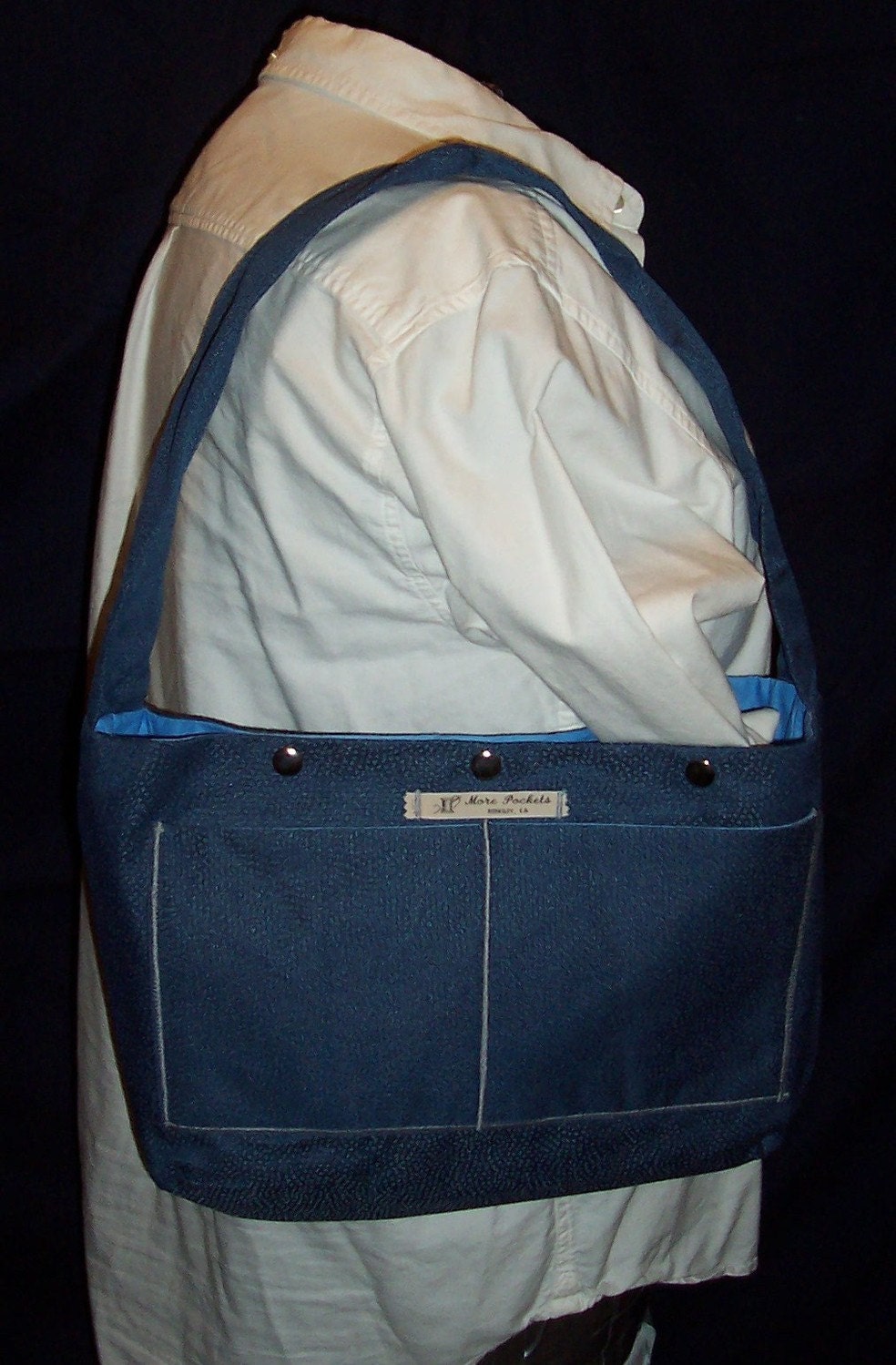 Amber Satchel in Blue on Blue Polka Dot Upholstery Fabric and baby blue cotton lining