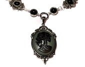 SteamGoth Jewelry - Necklace - Grey and Black Skeleton Lolita portrait Cameo - CatherinetteRings