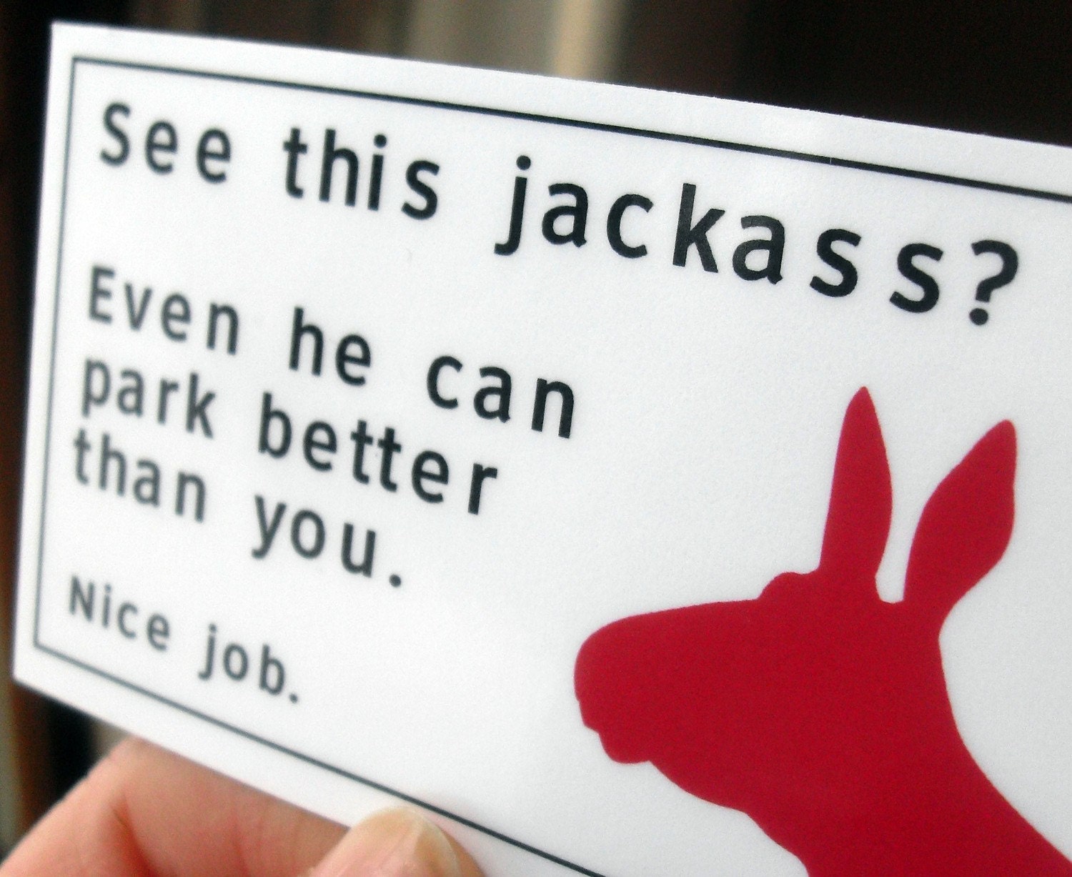 8 Laminated Bad Parking cards with jackass (WG208)
