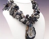 Black and White In Color with Geode Necklace, Sterling Silver Gemstones,