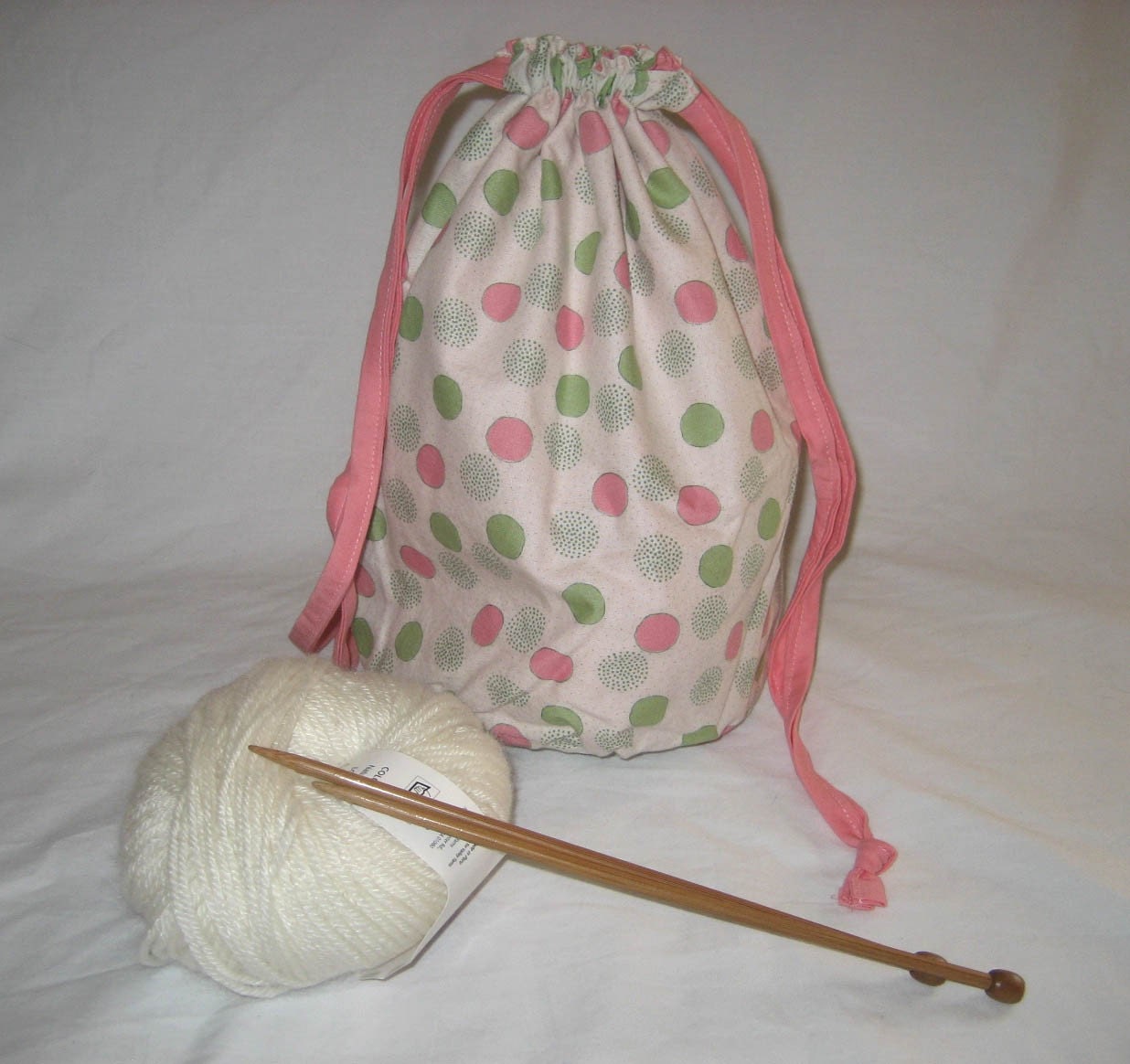 Knitting Crochet Drawstring Project Bag, Pink/Mint