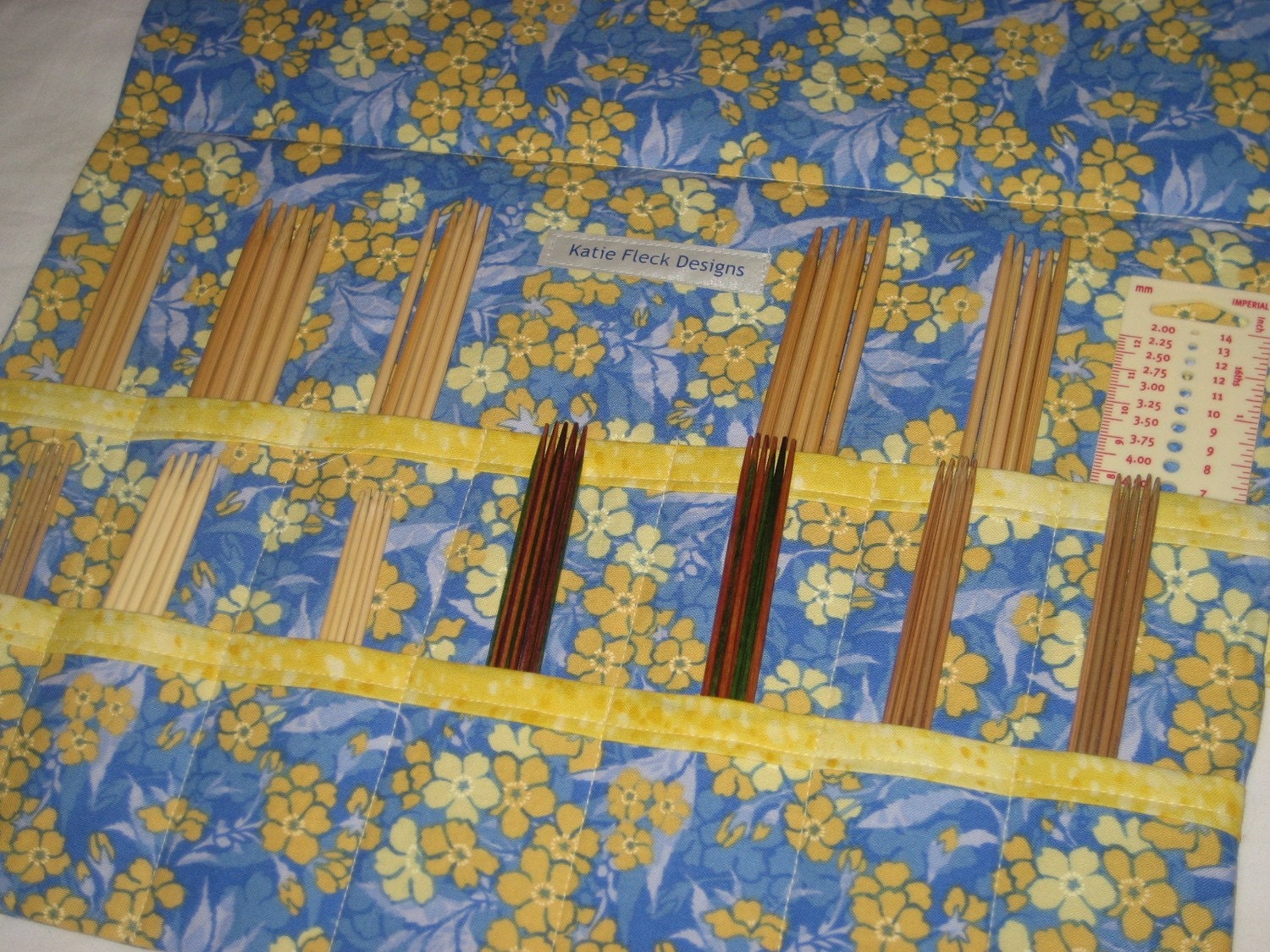 DPN Knitting Needle Roll, Blue Yellow Floral