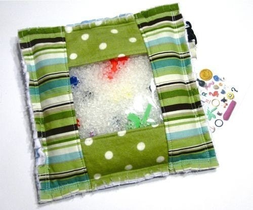 I Spy Bag ragged with minky - Green Dot and Stripe, educational toy, quiet game, eye spy bag, preschool, toddler, kid
