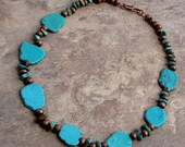 Turquoise Slabs with Ethiopian Copper Trade Beads
