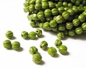 1 strand olive and gold marbled opaque czech glass melon beads, 5mm