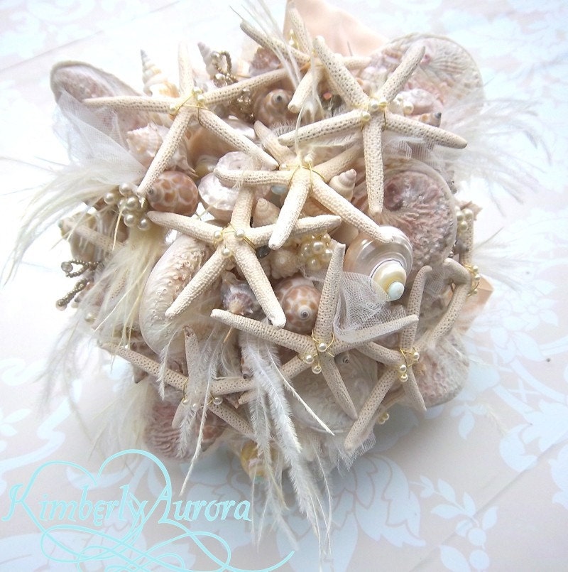 Wistful La Digue Seashell Bridal Bouquet and Boutonnierre