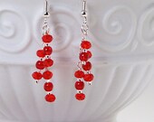 Cranberry Red Chandelier Fire Polished Czech Glass earrings (Style 118)