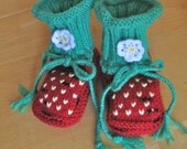 Hand knit Strawberry baby booties