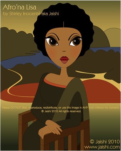 Big Eyed African American Mona Lisa Art LARGE 13in x 19in