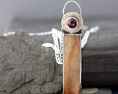 Mastodon Ivory and Purple Tourmaline in Sterling Silver Necklace