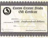 100.00 GIFT CERTIFICATE for Custom Creature Taxidermy Arts
