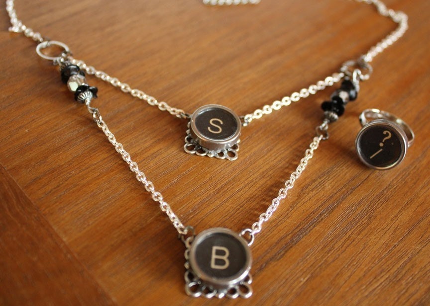 Dual Chain-Letter Typewriter Key Necklaces