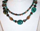 Handmade Turquoise and Smoky Quartz Double-Strand Necklace by MixedMediaDesigns1