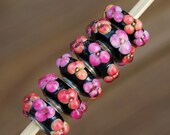 Hot Tropical Blooms - K O Lampwork - 1 Sterling Silver Cored Lampwork Bead for add a bead european charm style chains