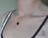 Jet Necklace - black crystal solitaire gold filled teardrop briolette - simple bridal or everyday jewelry - adencreations