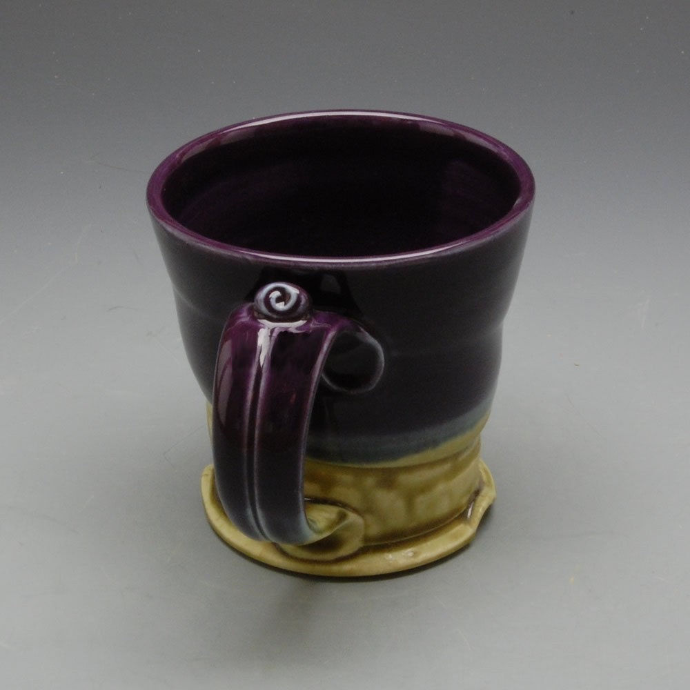 Wide Flared Mug - Eggplant Purple and Fern Green
