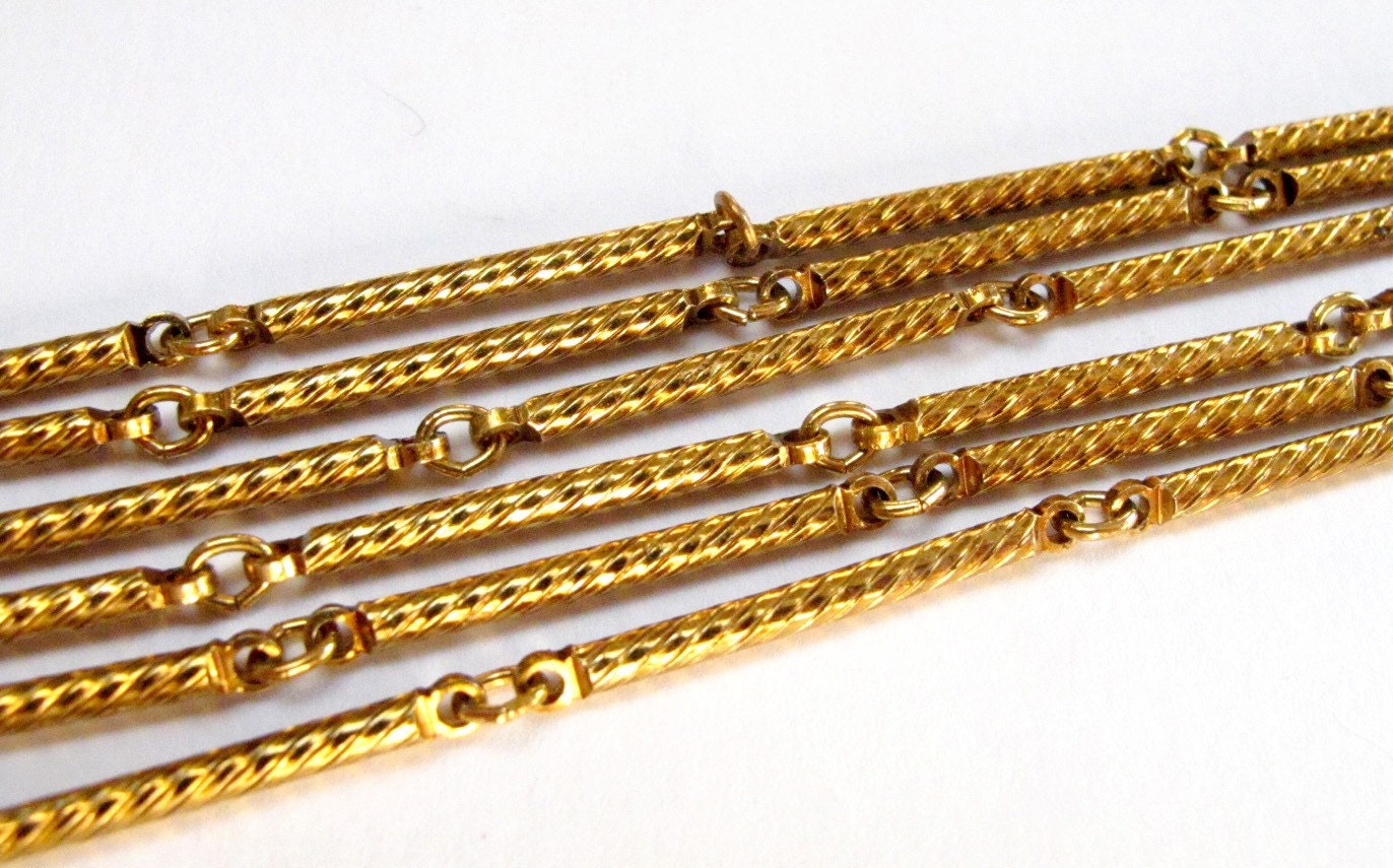 Vintage Gold Plated Cane Swirled Bar Chain (40 inches) (C627)