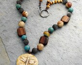 FLY ME AWAY - Artist Ceramic Dragonfly, Lampwork, Picture Jasper, Wood, Earrings Included