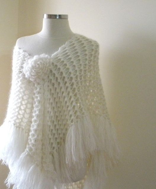 Shawl Romantic Ivory Crochet Shawl Triangle Wrap Scarf Stole winter fashion. READY TO SHIPPING