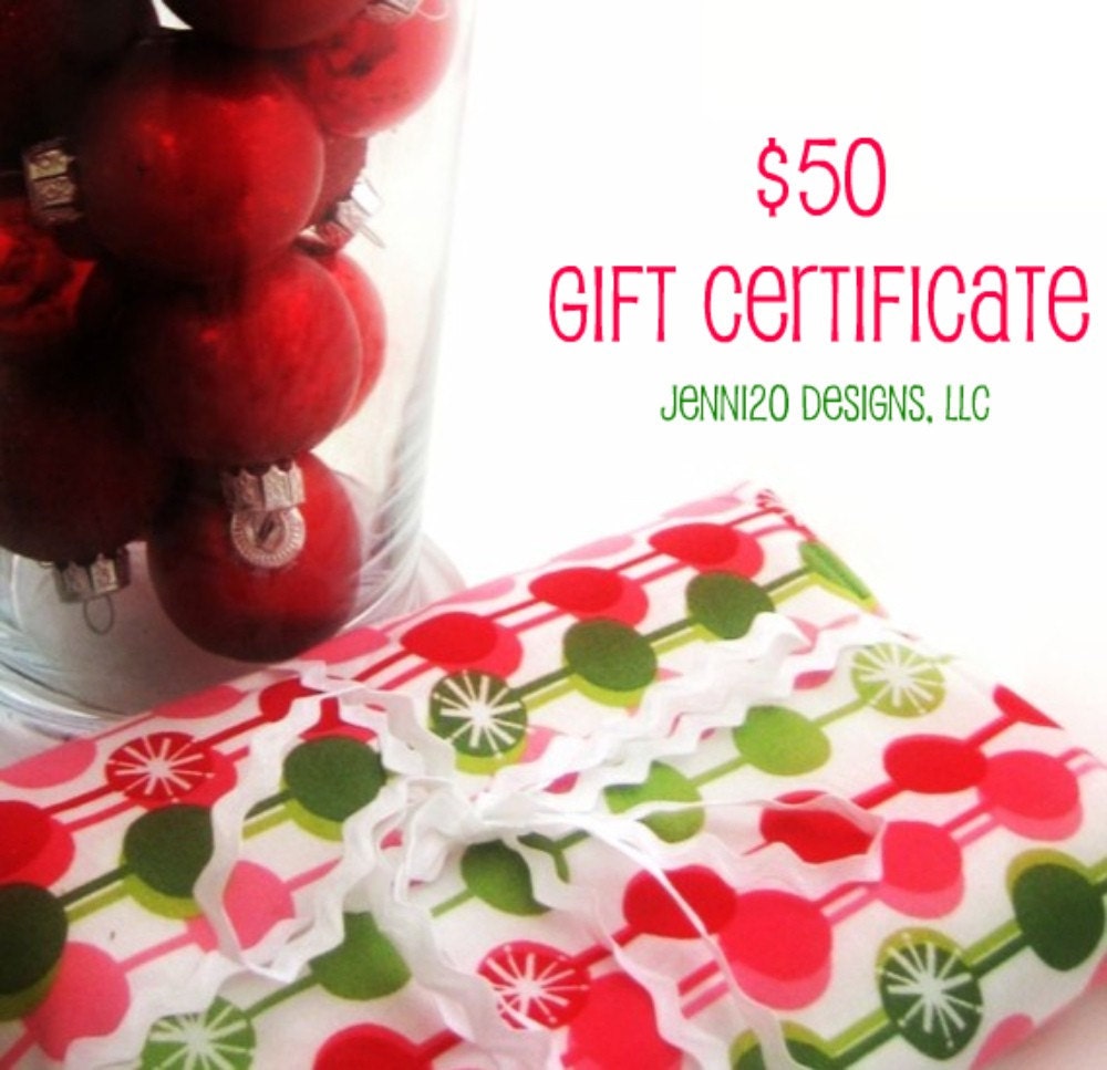 Gift Certificate for Jenni20 Designs (50 Dollars) Print the PDF or Receive via USPS