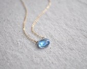 Aquamarine necklace - blue crystal solitaire gold filled - simple bridal or everyday jewelry - something blue