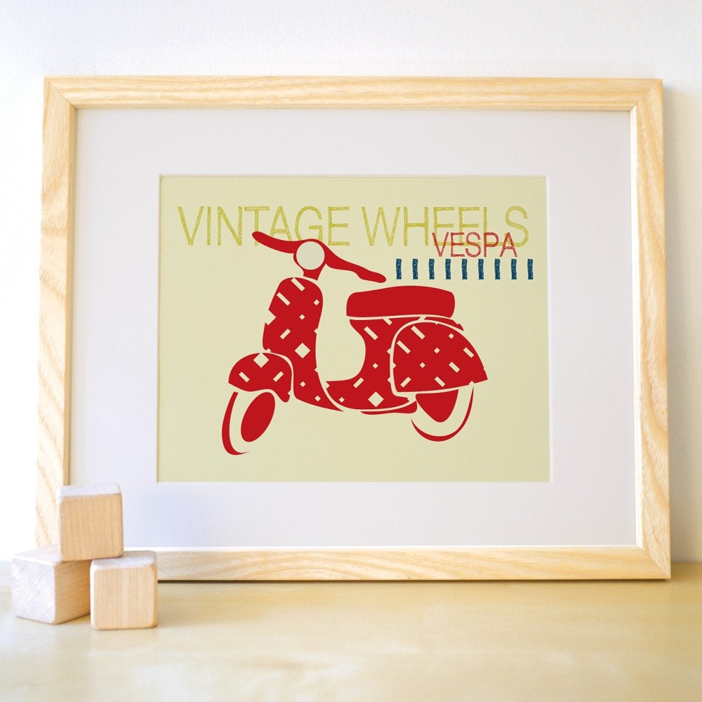 8x10 Vintage Vespa Print - Vespa kids wall art print for nursery and children's room