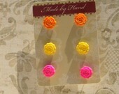 Flower earring set in orange sherbert, lemon and hot pink