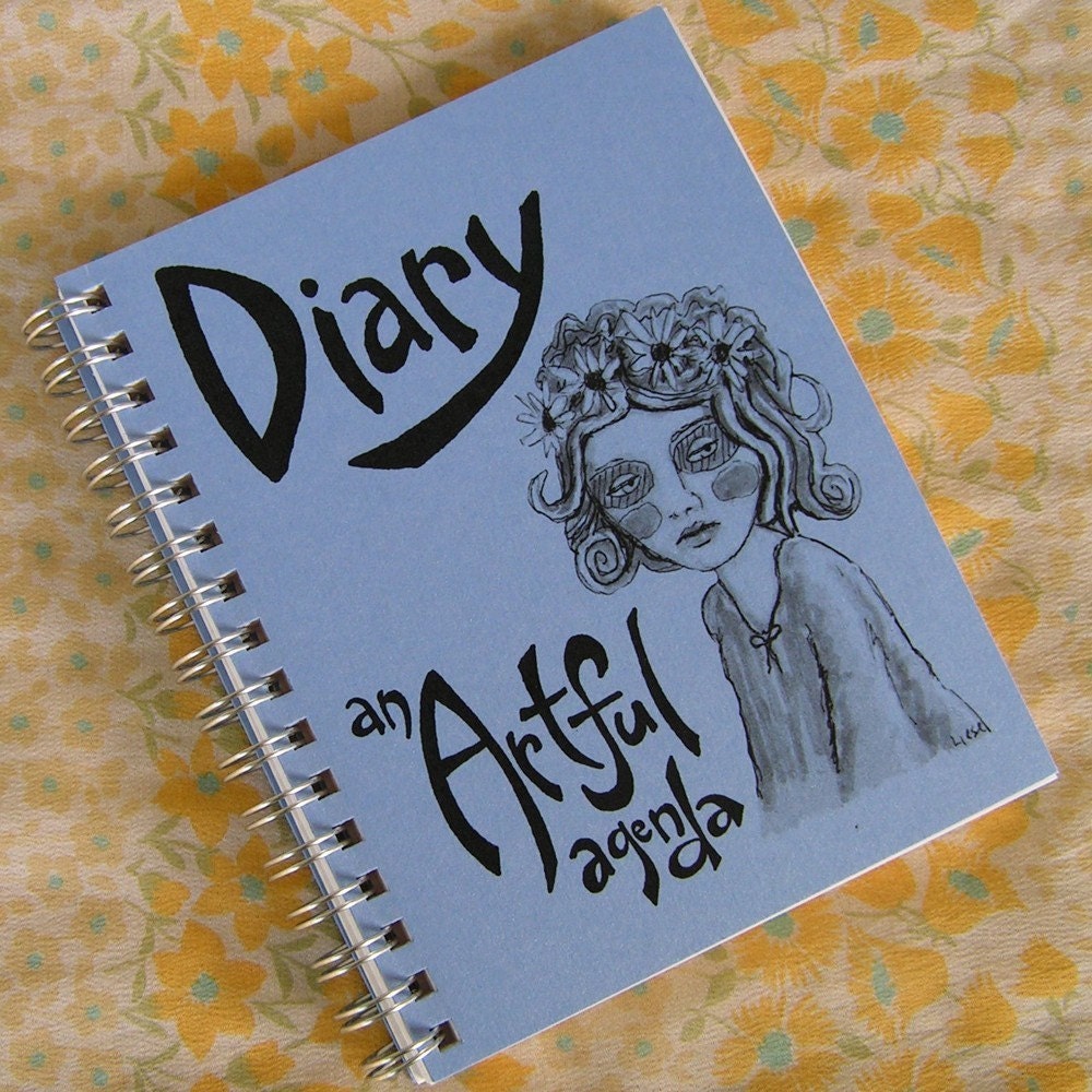 SALE 15% OFF- Large cornflower blue diary by An Artful Agenda- unique, hand-drawn images and lettering for each day of the year
