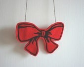 Bow necklace - Red felt screen printed