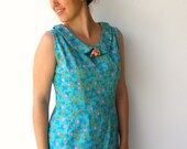 Vintage 1960s Turquoise Peter Pan Floral Dress - rakshniyavintage