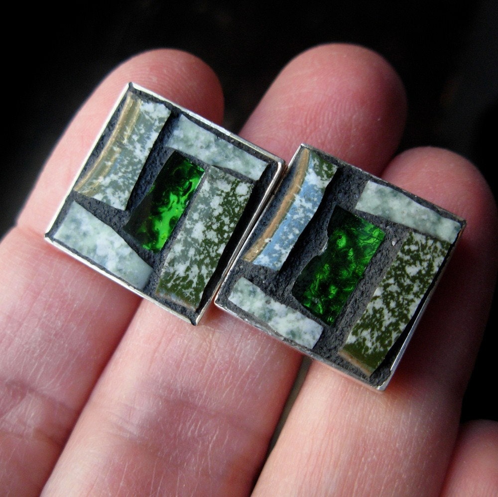 Mosaic Cufflinks in Elegant Green