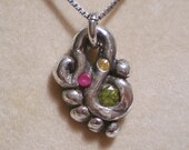 SALE (was 22.00) Fine Silver Ruby, yellow Sapphire, and Peridot Swirl Pendant