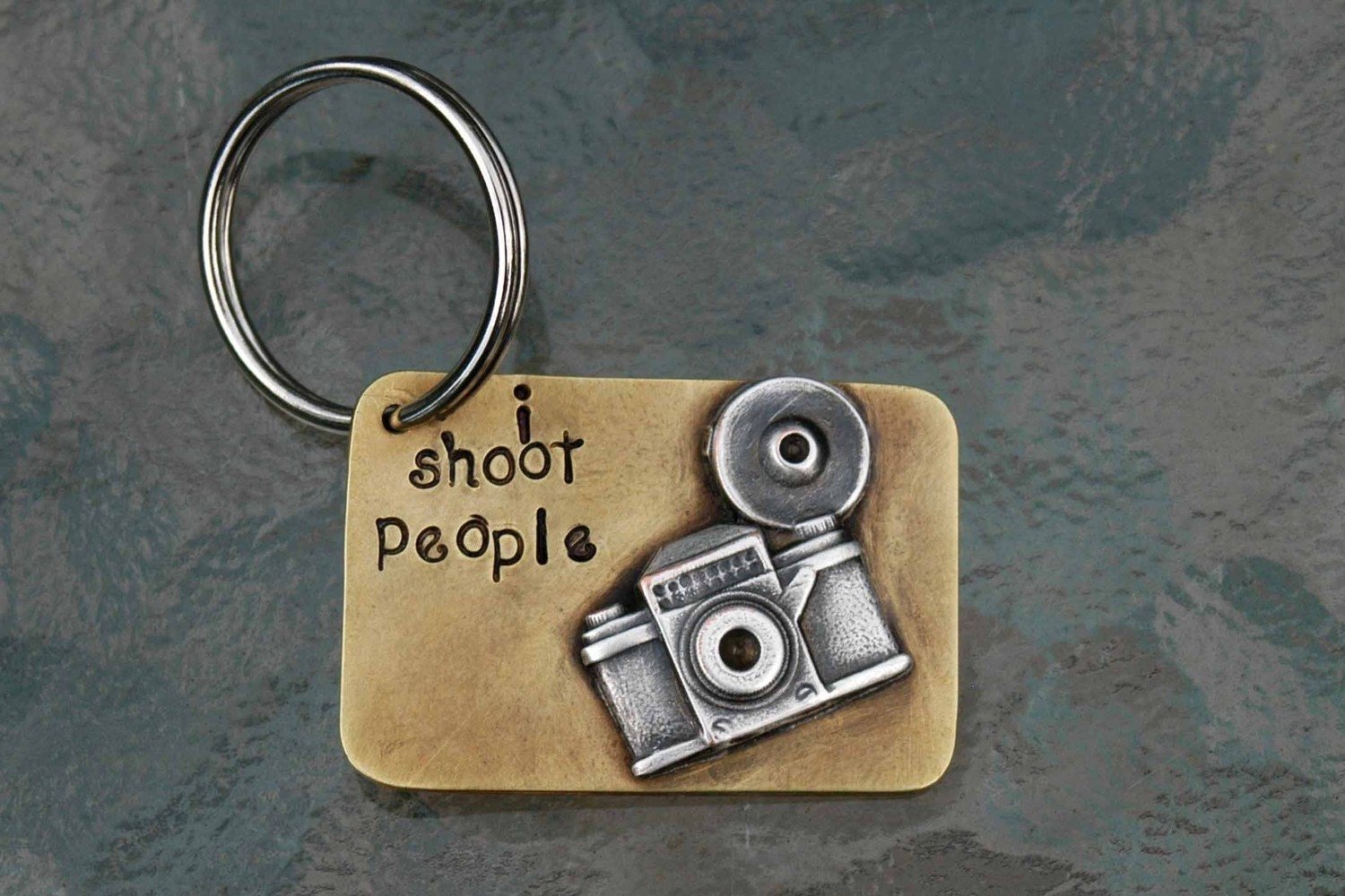 Hand Stamped Brass Keyring With Camera - I Shoot People By Inspired Jewelry Designs