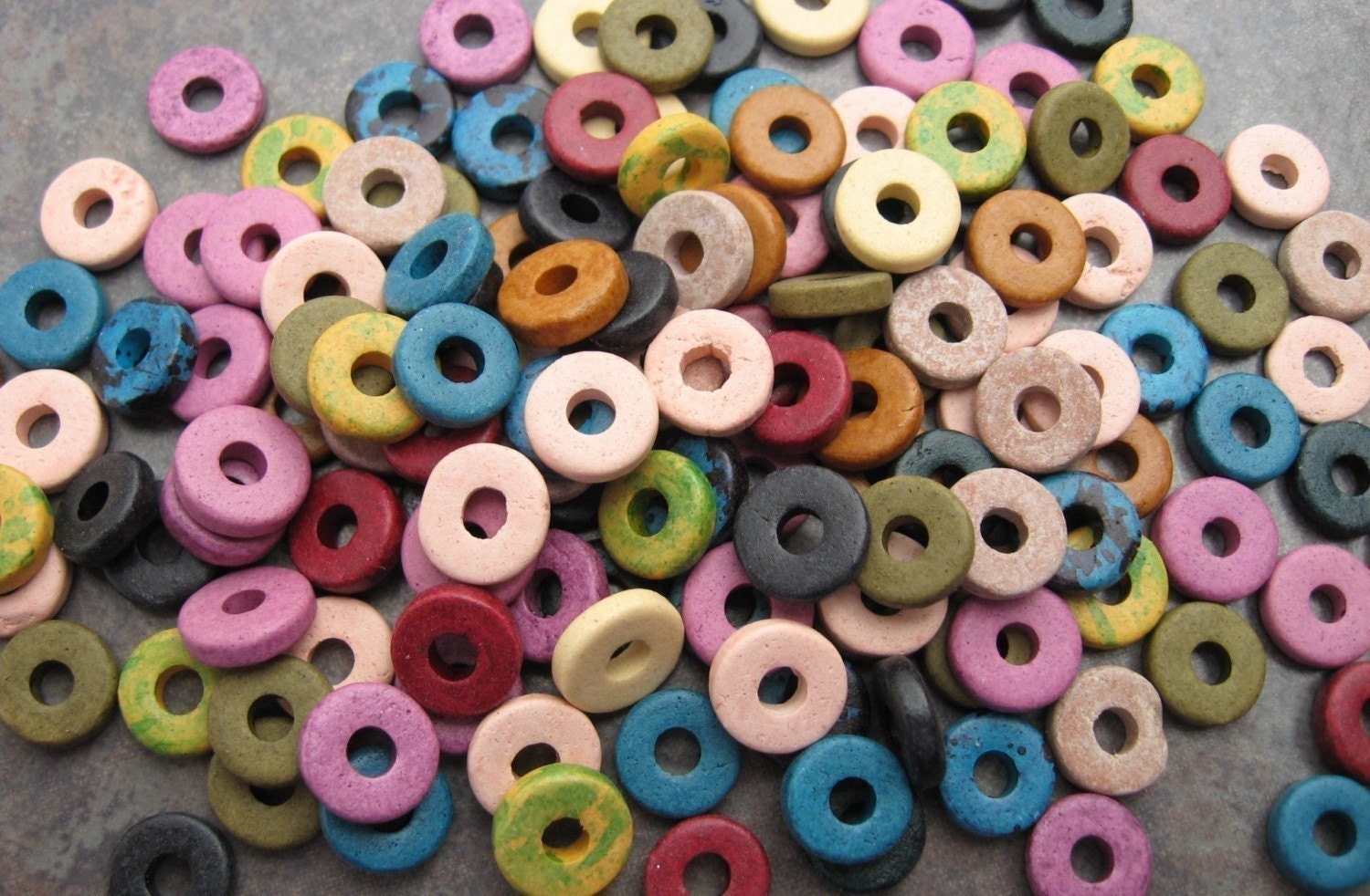 25 Greek Ceramic Beads - Earthy Assortment - 8mm Round Disks