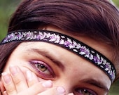 Black Silver and Purple Flower Forehead Band
