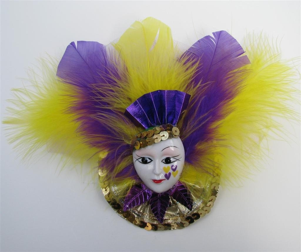 Mardi Gras Mask Fan Purple and Gold Pin