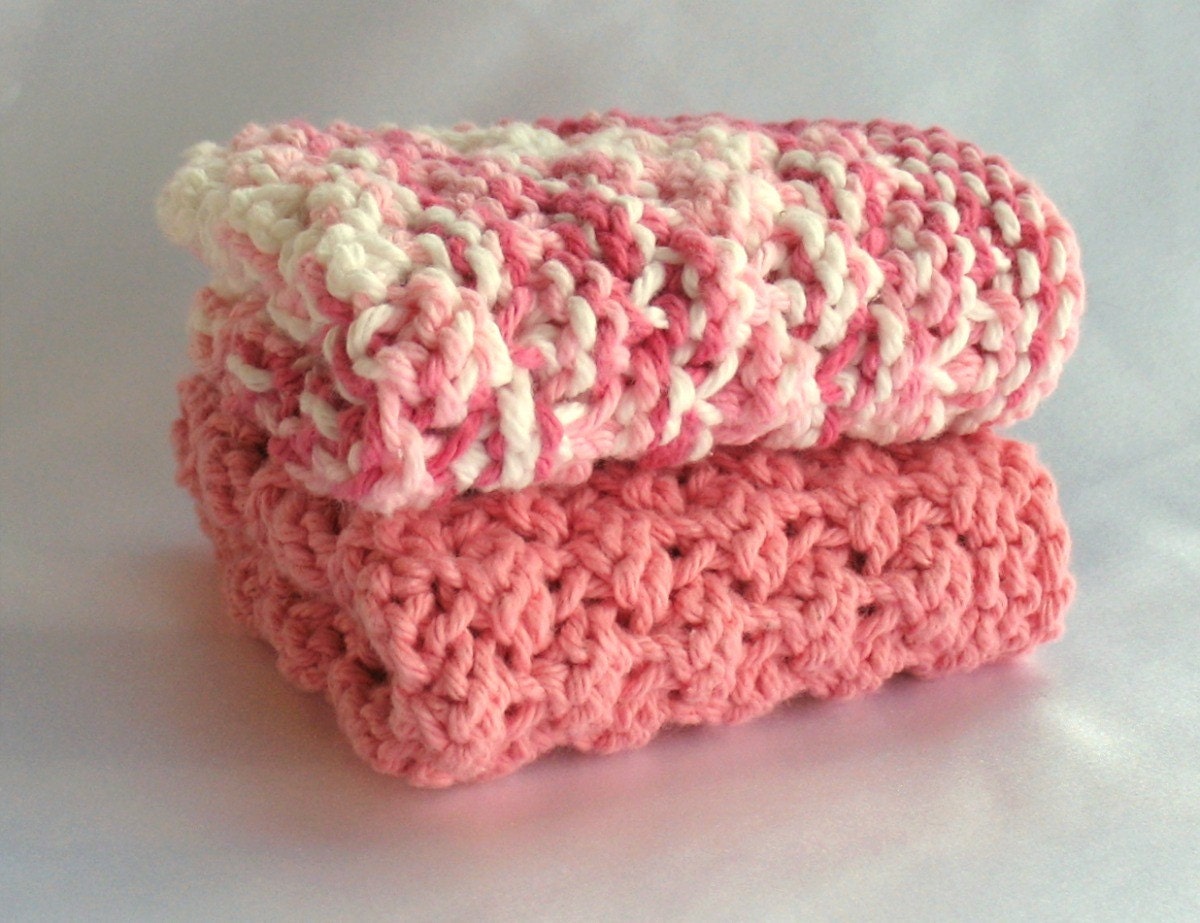 Cotton Dishcloths Knit Pink Kitchen Set Handmade