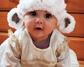 3 to 6 Months Little Lamb Sheep Farm Animal Beanie - Crochet White, Brown Bobble Baby Hat - Infant Photo Prop