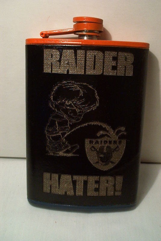 NEW 8oz Broncos Fan Pee On Raiders Logo Stainless Steel Whiskey or Rum Flask With FREE Custom Lasering and In-country Shipping