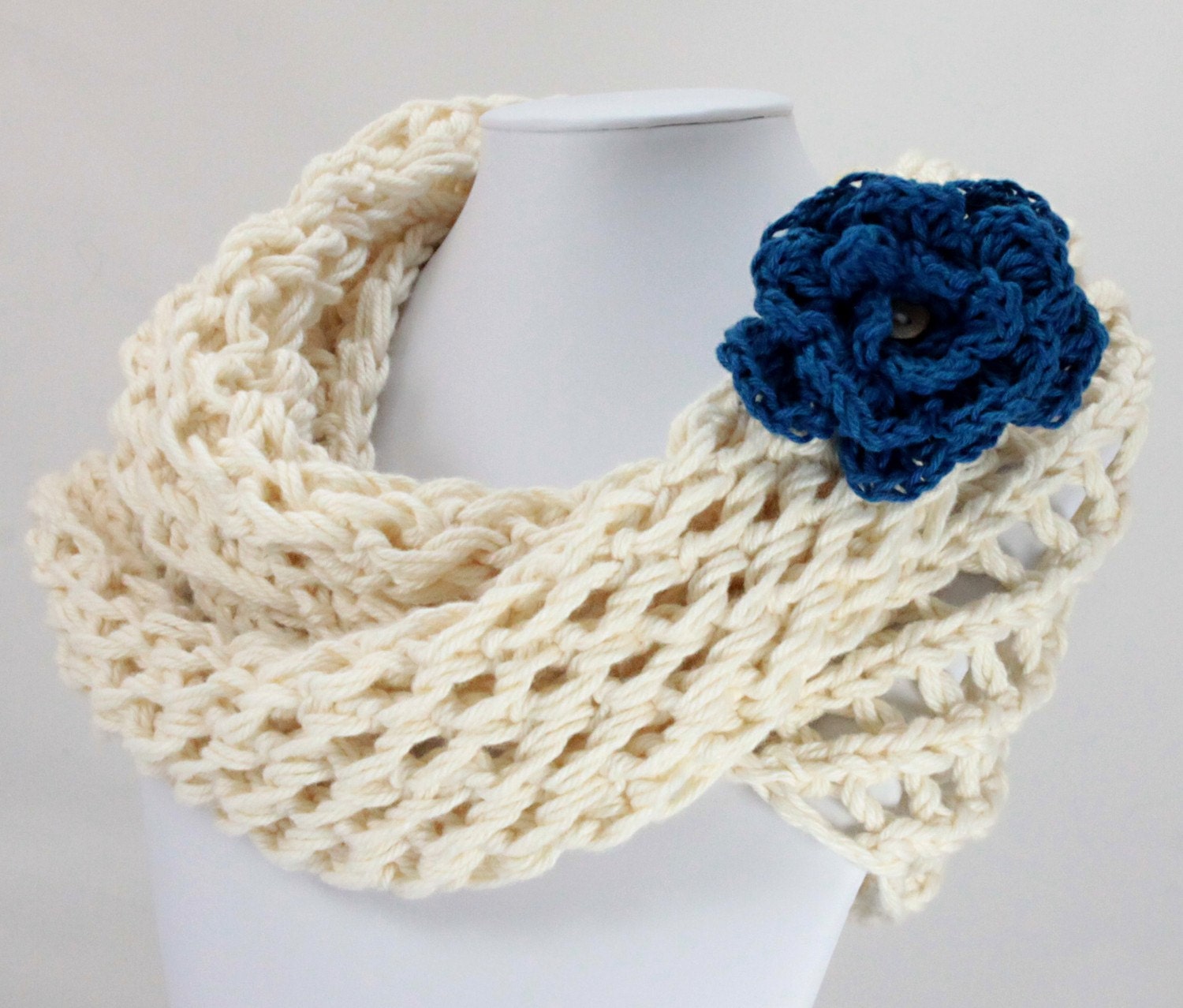 Mobius Scarf - Eco Friendly EcoCessory Organic Cotton - Cream with Removable Flower