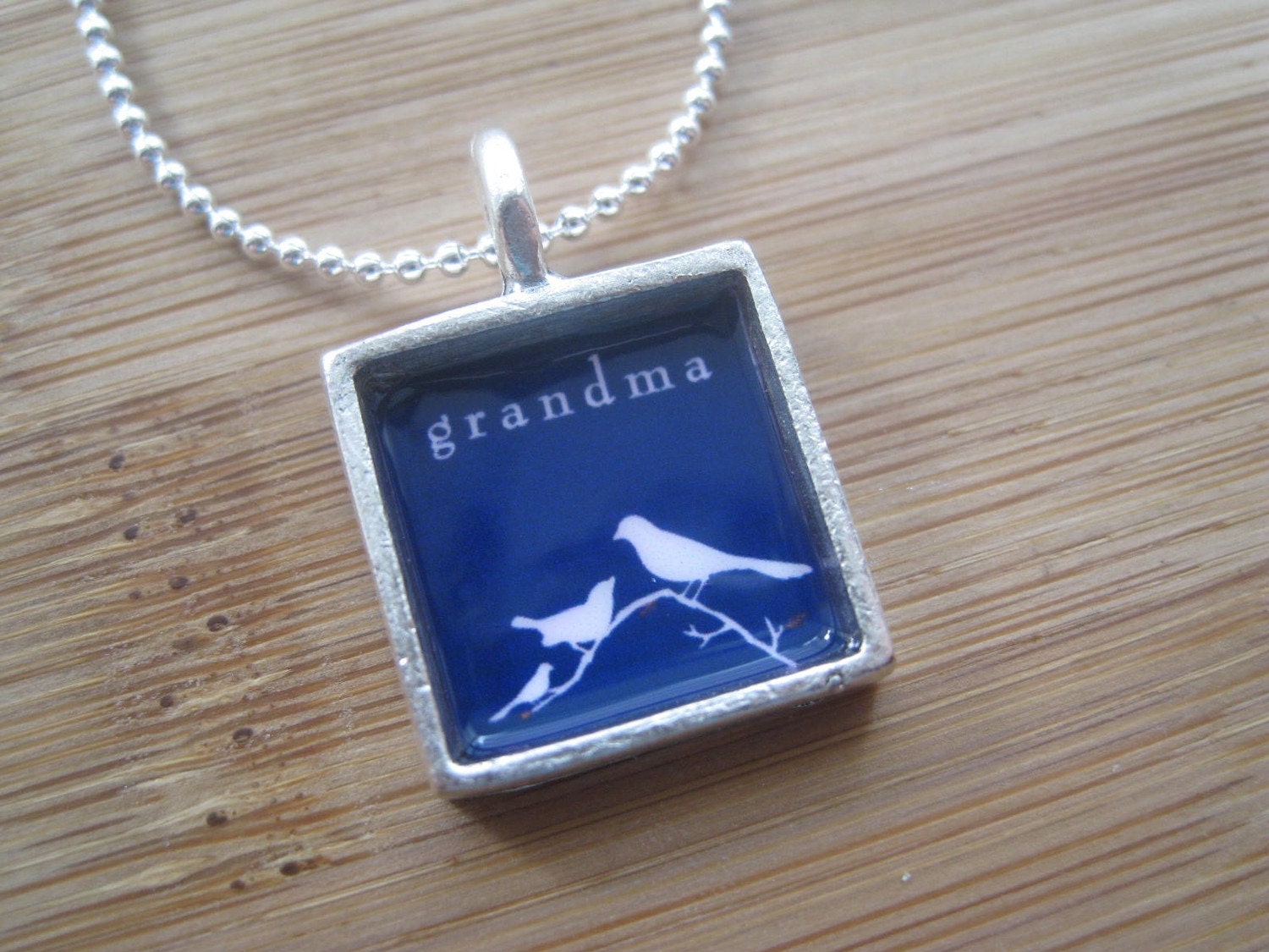 A Grandma to Learn From- Silver Square Bird Necklace Custom Personalized by marleyjanedotcom on Etsy