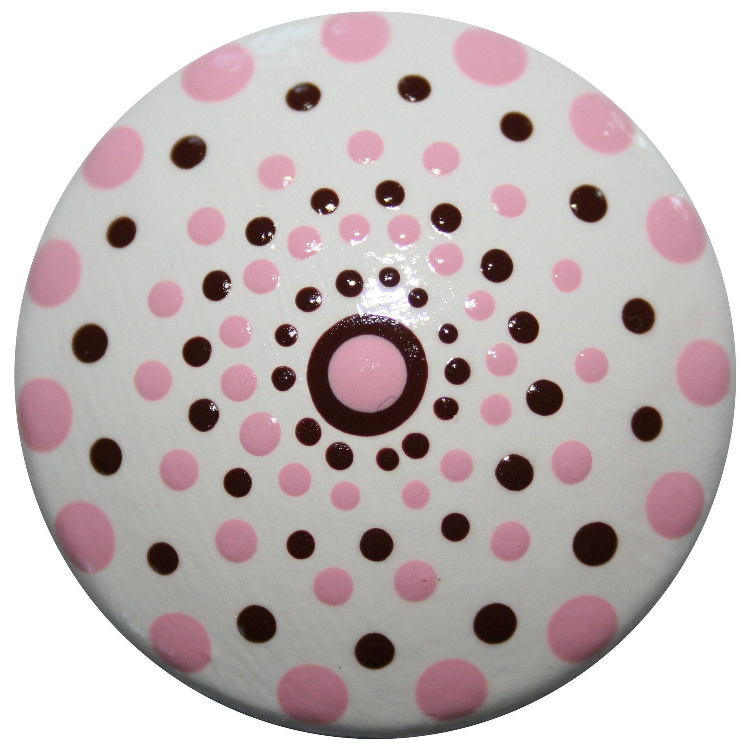 White with Pink and Brown Polka Dot Knobs
