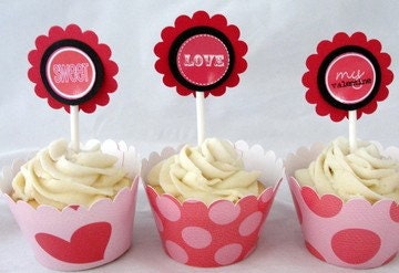 Red Valentine Cupcake Toppers