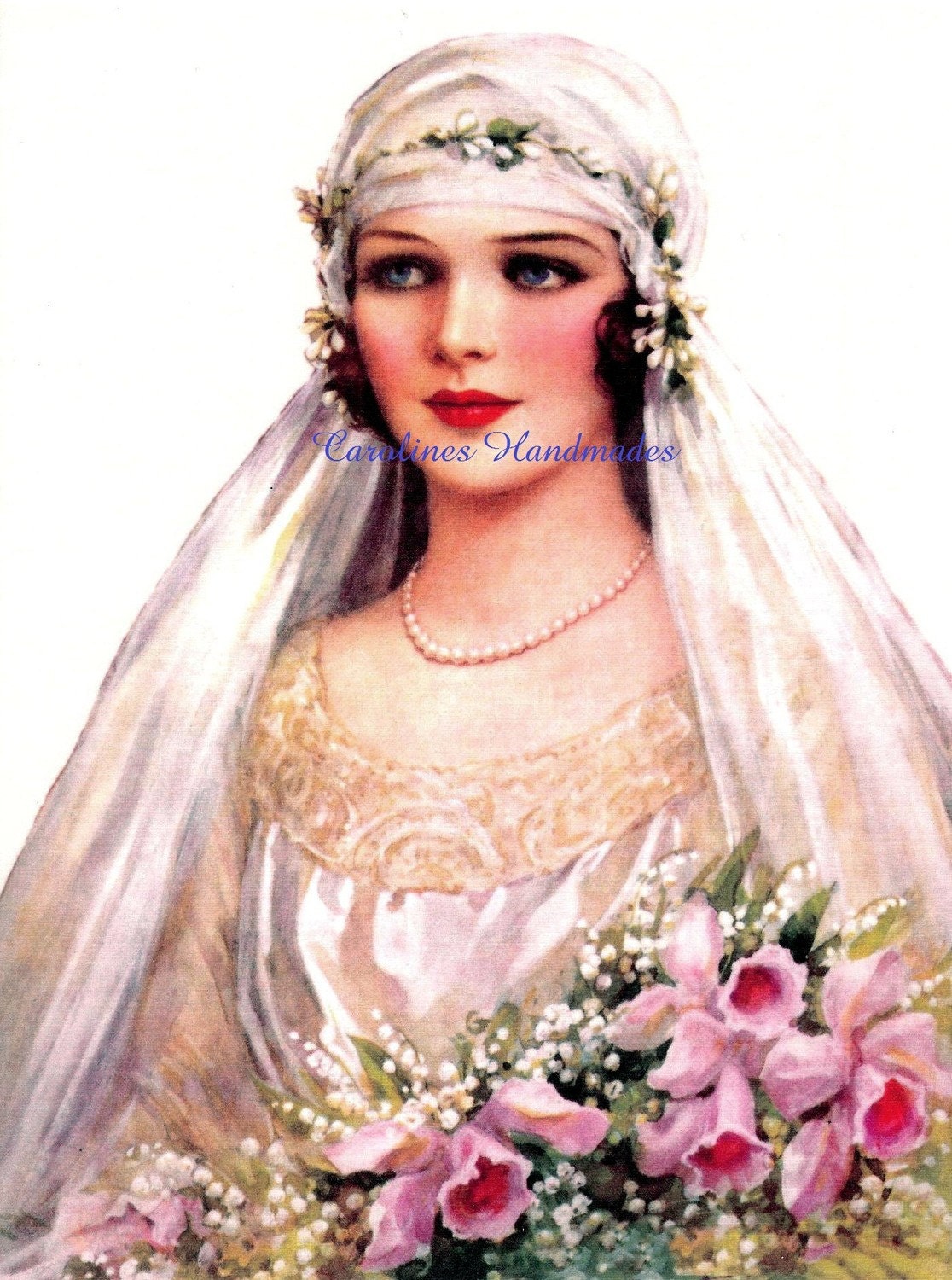 Victorian Bride Reproduction Cotton Fabric Art Print 5X7" Applique