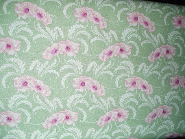 ON SALE  RJR Bungalow 6051-3 Sage green with pink poppy, one yard
