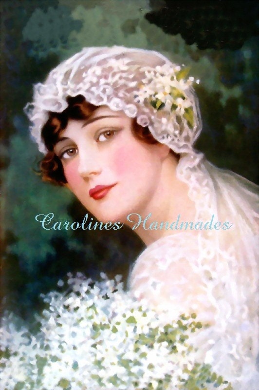 Victorian Bride Reproduction Cotton Fabric Art Print 4.75X7" Applique