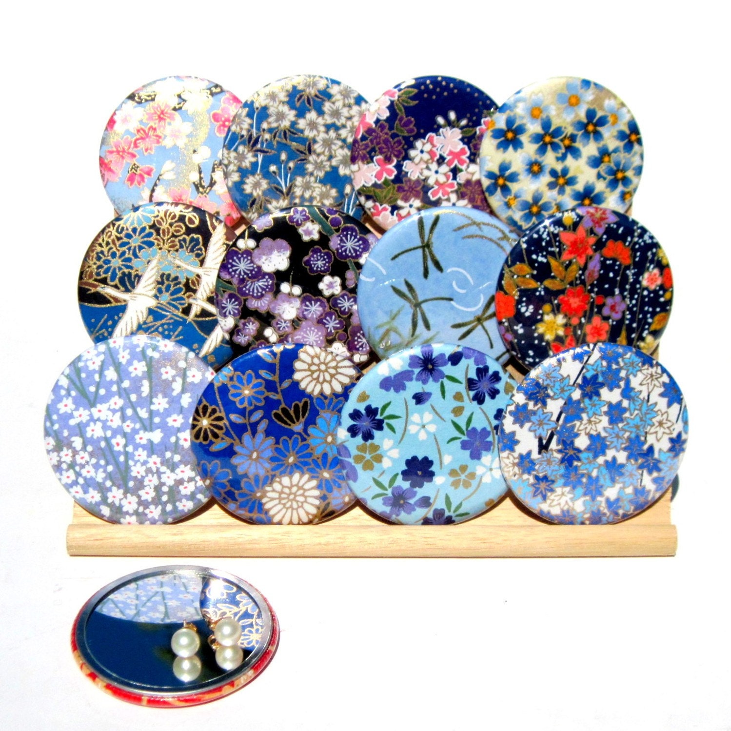 Pocket Mirrors - Cool Front - Set of 5 Japanese chiyogami mirrors with gift bags - LIMITED EDITION