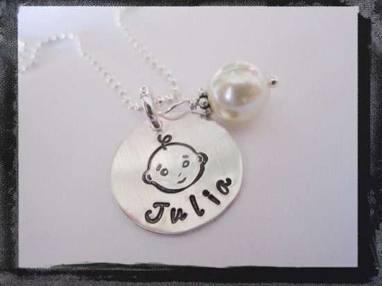 Hand Stamped Necklace - Personalized Necklace - Sterling Silver BABY FACE Necklace